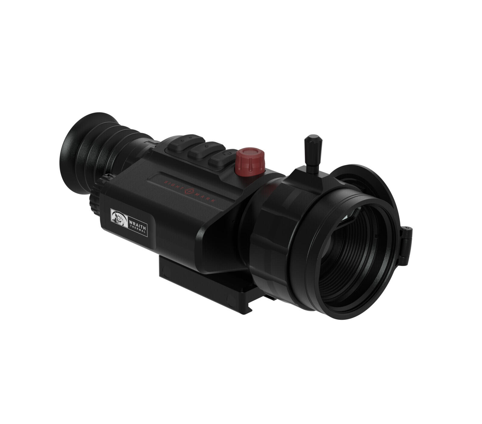 Sightmark Wraith 2 thermal riflescope in black with a red control knob, Wraith Thermal badge and Picatinny mount