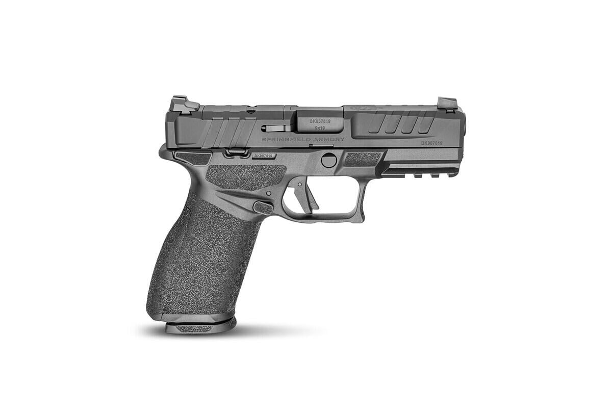 Springfield's release image: a black Echelon 4.0FC 9mm pistol with a thumb safety, right side, on white