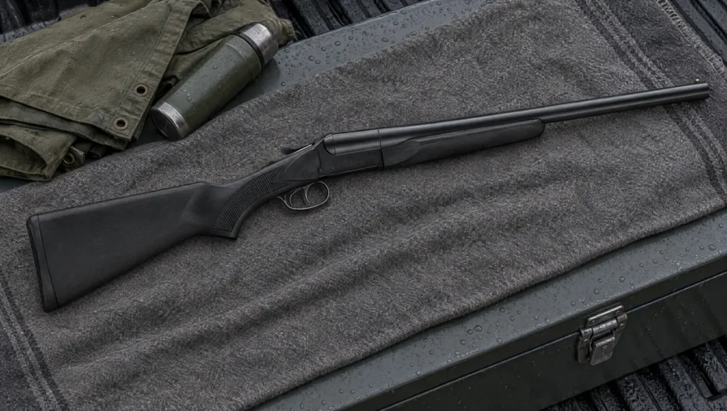 Stoeger Coach Gun synthetic side-by-side shotgun on a truck job box