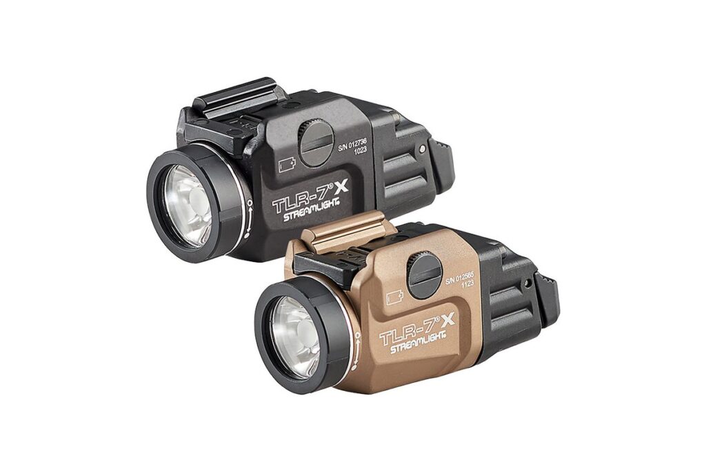 Streamlight TLR-7 X compact pistol lights in black and flat dark earth