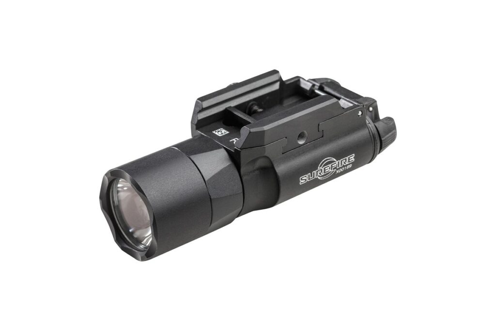 SureFire X300U-B Ultra pistol light with its T-slot rail clamp