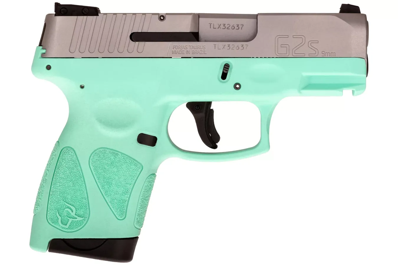 Taurus G2S 1-G2S939C with a stainless slide and cyan frame, right side, slide stamped Forjas Taurus Made in Brazil and G2s 9mm, Taurus photo