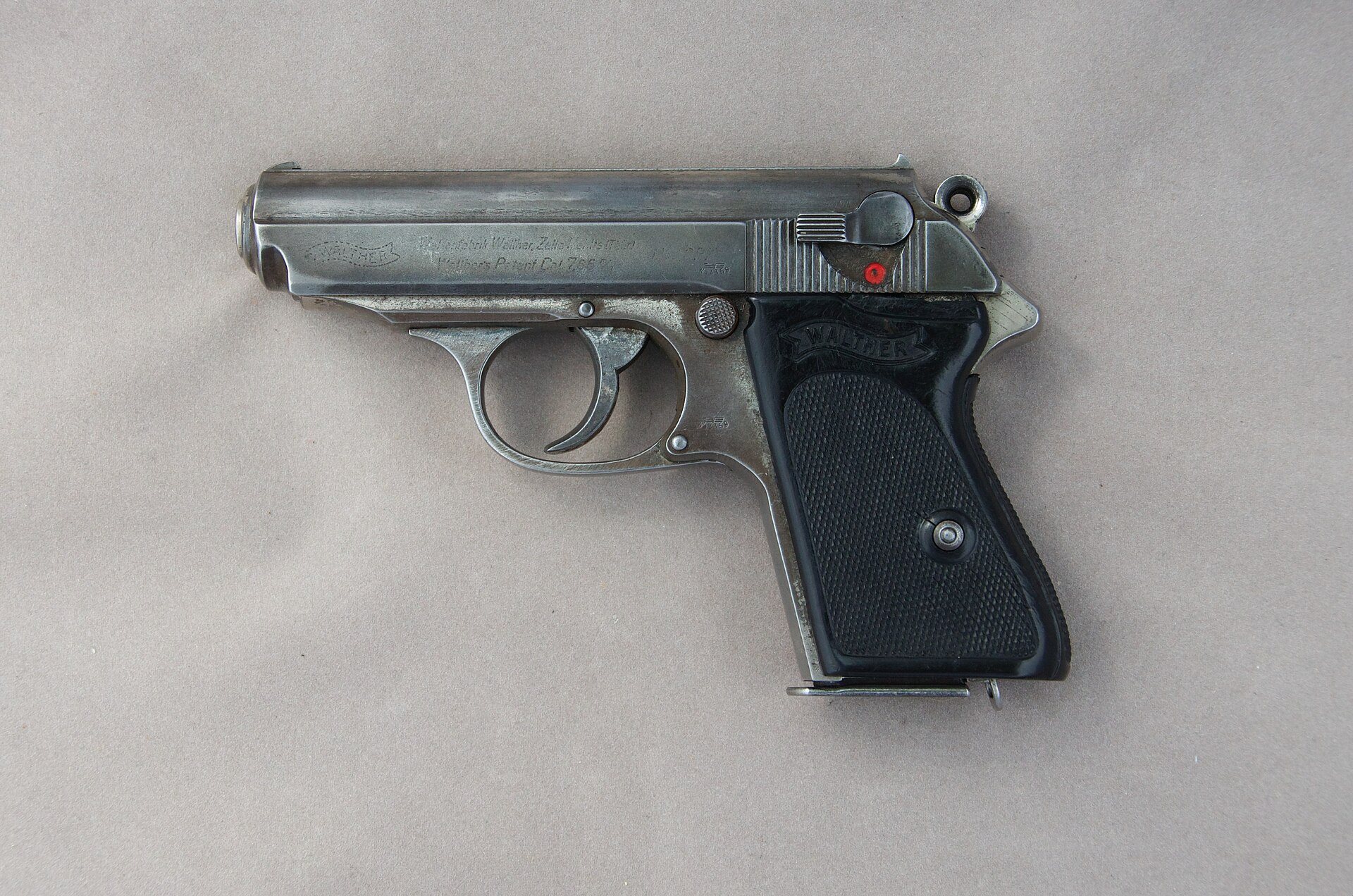 Walther PPK pistol in 32 ACP from the early 1940s on gray paper