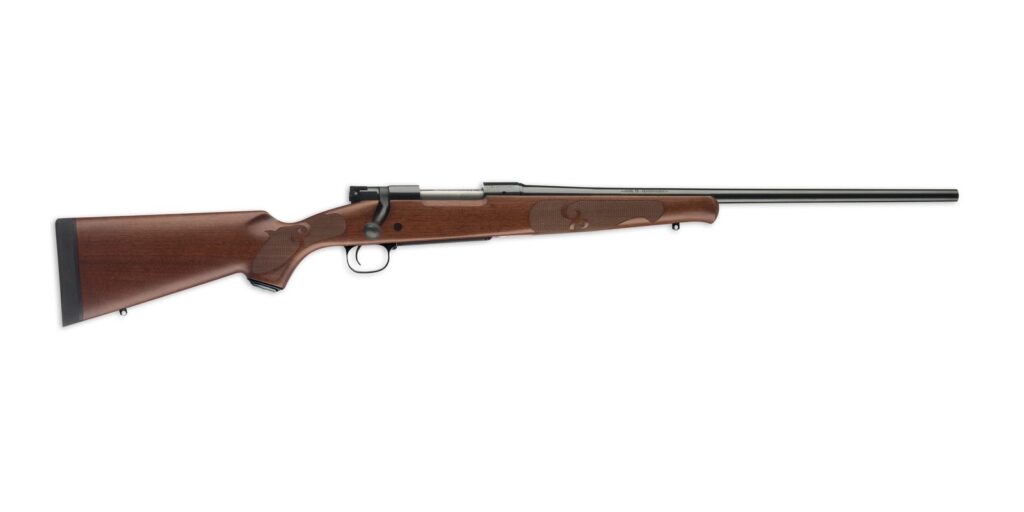 Winchester Model 70 Featherweight Compact with walnut stock and 20-inch blued barrel, side view