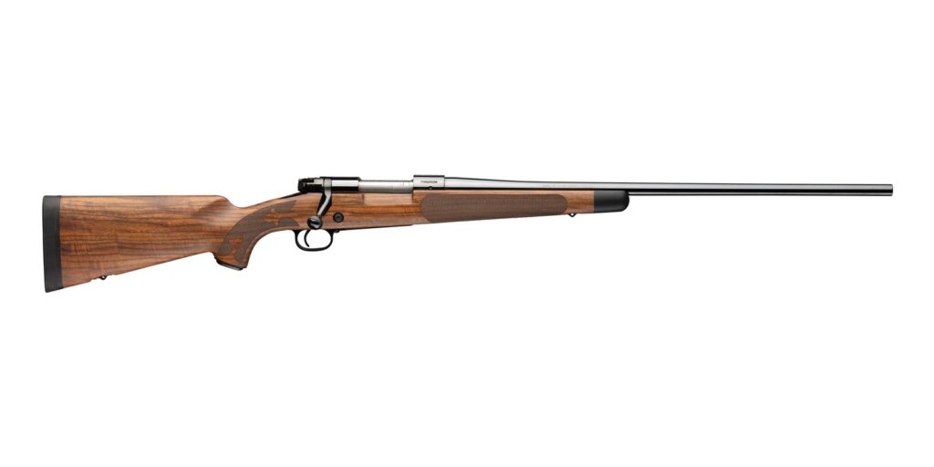 Winchester Model 70 Super Grade French Walnut with AAA French walnut stock and gloss blued barrel, side view