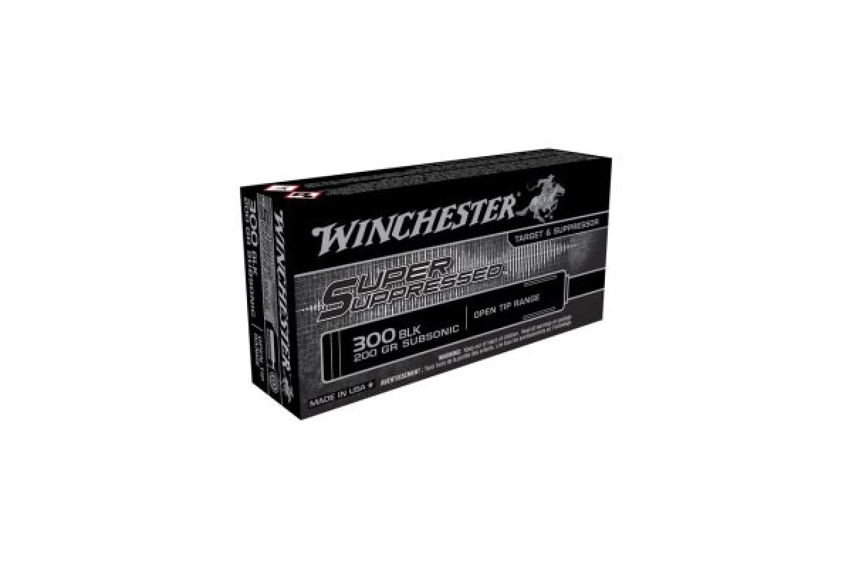 Winchester Super Suppressed 300 Blackout 200 grain subsonic open tip ammo box