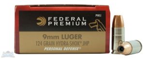 Federal Personal Defense 9mm Ammo 124 Gr Hydra-Shok JHP 20rds
