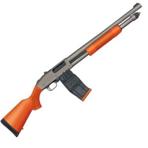 Mossberg 590M 12 Gauge Tungsten Gray Cerakote Pump Action Shotgun - 18in - Tungsten Gray Cerakote, Safety Orange