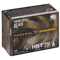 Federal P45HST2S Premium Personal Defense 45ACP 230gr HST Jacketed Hollow Point 20 Per Box/10 Case Centerfire, Handgun Ammunition
