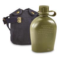 Belgian Military Surplus 1 Quart Canteens with Covers, 2 Pack, Like New