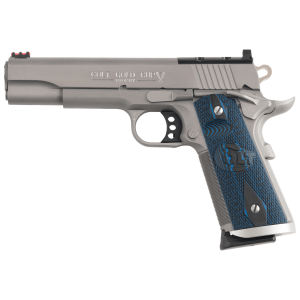 Colt 1911 Gold Cup Trophy .45 ACP 5" Bbl Black Serrated Sights OR Ext Mag Well 8+1 Cap G10 Blue Scalloped & Checkered Grip SS Pistol O5070XE-OR
