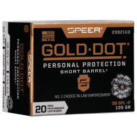 Speer 23921GD Gold Dot Personal Protection Short Barrel 38Special+P 135gr Hollow Point 20 Per Box/10 Case Centerfire, Handgun Ammunition