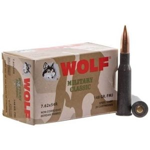 Wolf Ammo 7.62x54R 148Ggr FMJ Steel Case - 20 Rounds