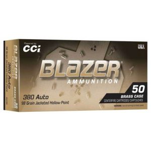 CCI Blazer Brass 380 Auto (ACP) 98gr JHP Handgun Ammo - 50 Rounds