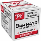 Target & Training 9mm Nato Ammo - 9mm Luger Nato 124gr Full Metal Jacket 50/Box