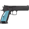 CZ TS 2 9mm Luger Pistol 5.28" Barrel 20+1 Round Black Nitride Slide Light Blue Grip Black Nitride Frame