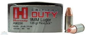 Hornady 9mm 135gr FlexLock Critical Duty Ammunition 25rds - 90236
