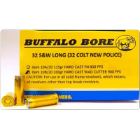 Buffalo Bore 36A20 Heavy Strictly Business 32H&R Mag +P 100gr Jacket Hollow Point 20 Per Box/12 Case Centerfire, Handgun Ammunition