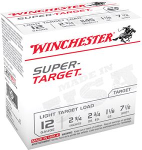 Winchester Ammunition Super Target Light Target Load 2.75" 12 Gauge Ammo 7-1/2, 25/box - TRGT127