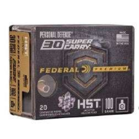 Federal P30HST1S Premium Personal Defense 30 Super Carry 100 gr HST Jacketed Hollow Point (JHP) 20 Bx/ 20 Cs