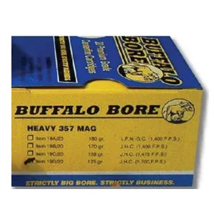 Buffalo Bore Ammunition 16 Buffalo Bore Heavy 357 Mag 125 grain Jacketed Hollow Point Pistol and Handgun Ammo, 20/Box - 19D/20