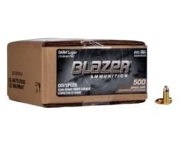 CCI Blazer Brass 9mm 115 Grain FMJ Bulk Ammo, 500rds