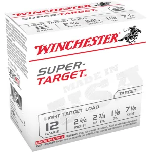 Winchester Super Target Light Target Load 12 Gauge 2-3/4" 7-1/2 Shot 1-1/8 oz Shotshell, 100/Box - TRGT127VP