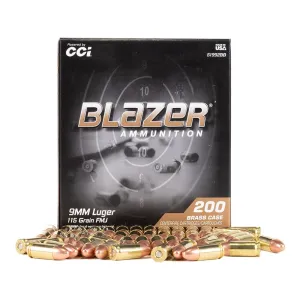 CCI Blazer Brass 9mm 115gr FMJ Bulk Ammo, 200rd
