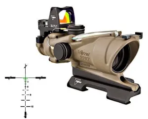 Trijicon 4x32 ACOG ECOS Dual Illum Green Crosshair 5.56 Reticle w/Iron Sights QR Mount - LED 3.25 MOA Red RMR Type 2