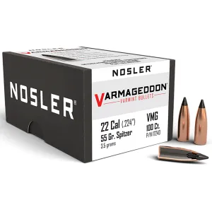 Nosler Ammunition 72 Varmageddon Flat Base Tipped 55 gr 22 Caliber Reloading Bullets - 100 Round Box