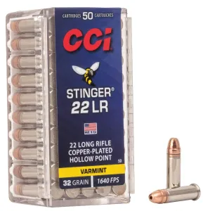 CCI .22 Long Rifle 32gr Copper Plated HP Stinger Ammunition 50rds - 0050