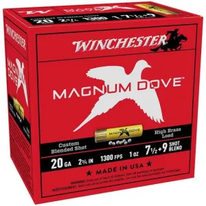 Winchester Magnum Dove 20 Gauge 2 3/4in 7.5 x 9 Shot Blend 1oz Shotshell - 25 Rounds #7.5+9