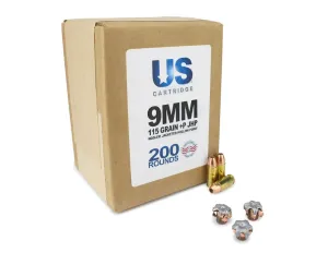 US Cartridge 9mm 115 Gr +P Nosler JHP (200 Rounds)