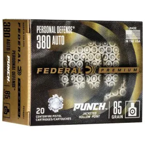 .380 ACP vs 9mm: Which Should You Carry? (2026) 16 Federal Personal Defense Punch 380 Auto (ACP) 85gr JHP Handgun Ammo - 20 Rounds