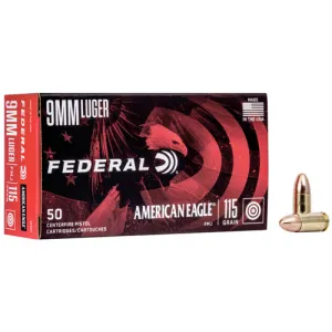 FEDERAL AMMO American Eagle 9mm 115gr FMJ Ammunition | 50 Rounds