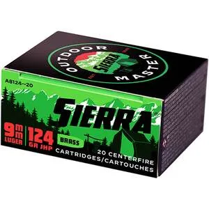Sierra Outdoor Master 9mm Luger 124gr JHP Handgun Ammo - 20 Rounds