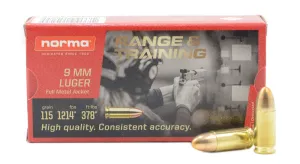 Norma Range And Training 115 gr FMJ 9mm Ammunition 50 Rounds - 620240050