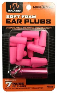 Walker's Parts & Accessories 9 Walkers Foam Ear Plug w/Pink Aluminum Carry Canister 32 dB NRR 7-Pairs Pink