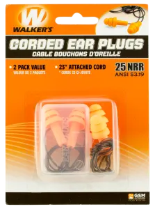 Walker's Parts & Accessories 13 Walkers Game Ear Corded Ear Plugs 25dB 2 Pair (Orange)