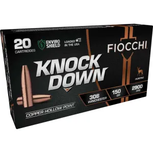 Fiocchi KnockDown .308 Win 150 gr LFCHP 20rds Rifle Ammo for Enhanced Accuracy - 308CHB