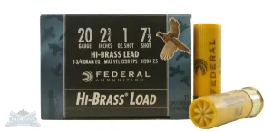 Federal 20ga 2.75" 1oz #7.5 "Game-Shok" Hi-Brass Lead Shotshells 25rds -  H204 7.5