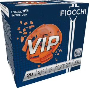Fiocchi VIP 2.75" 7/8 oz 7.5 Shot 20 Gauge Ammunition 25 Rounds - 20VIP75