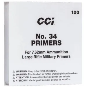 CCI Ammunition 57 CCI Mil-Spec No. 34 7.62mm Large Rifle Primers - 100 Count Large Rifle