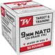 Winchester USA 9mm NATO 124 Grain Full Metal Jacket FMJ Brass Cased Pistol Ammo 50 Rounds