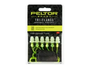 PELTOR Sport Tri-Flange Corded Reusable Earplugs Neon Yellow 3 pair/pk