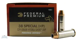 Federal 38 Special+P 129gr Hydra-Shok Ammunition 20rds - P38HS1
