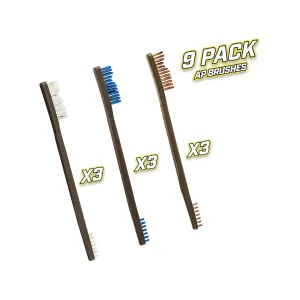 Otis All Purpose Gun Cleaning Brush Double Ended Nylon, Blue Nylon, and Bronze 9PK