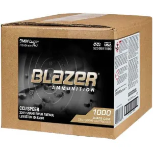 CCI Blazer Brass 9mm Luger 115gr Full Metal Jacket Handgun Ammo - 1000 Rounds