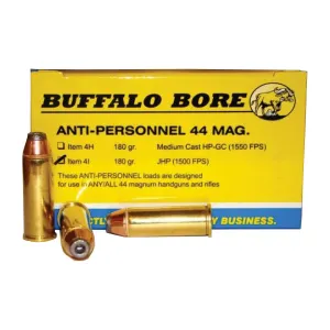 Buffalo Bore Anti-Personnel 44 Rem Mag 180 grain Jacketed Hollow Point Pistol and Handgun Ammo, 20/Box - 4I/20