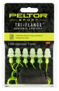 Peltor Parts & Accessories 14 3M Peltor Sport Tri-Flange 26 dB Reusable Tri-Flange Corded Ear Plug, Yellow, 3 Pair/pack - 97317